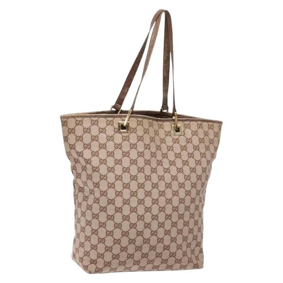 GUCCI GG Canvas Tote Bag Brown Gold 002 002 - Picture 1 of 16